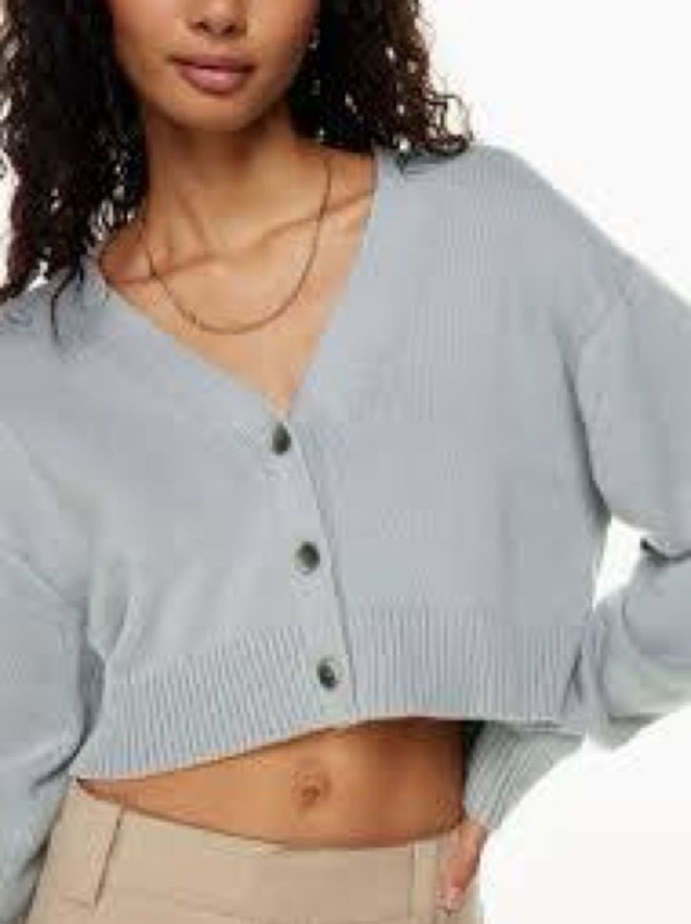 Sunday Best Aritzia Cropped V-Neck Button Cardigan Sweater Slate Blue Gray M